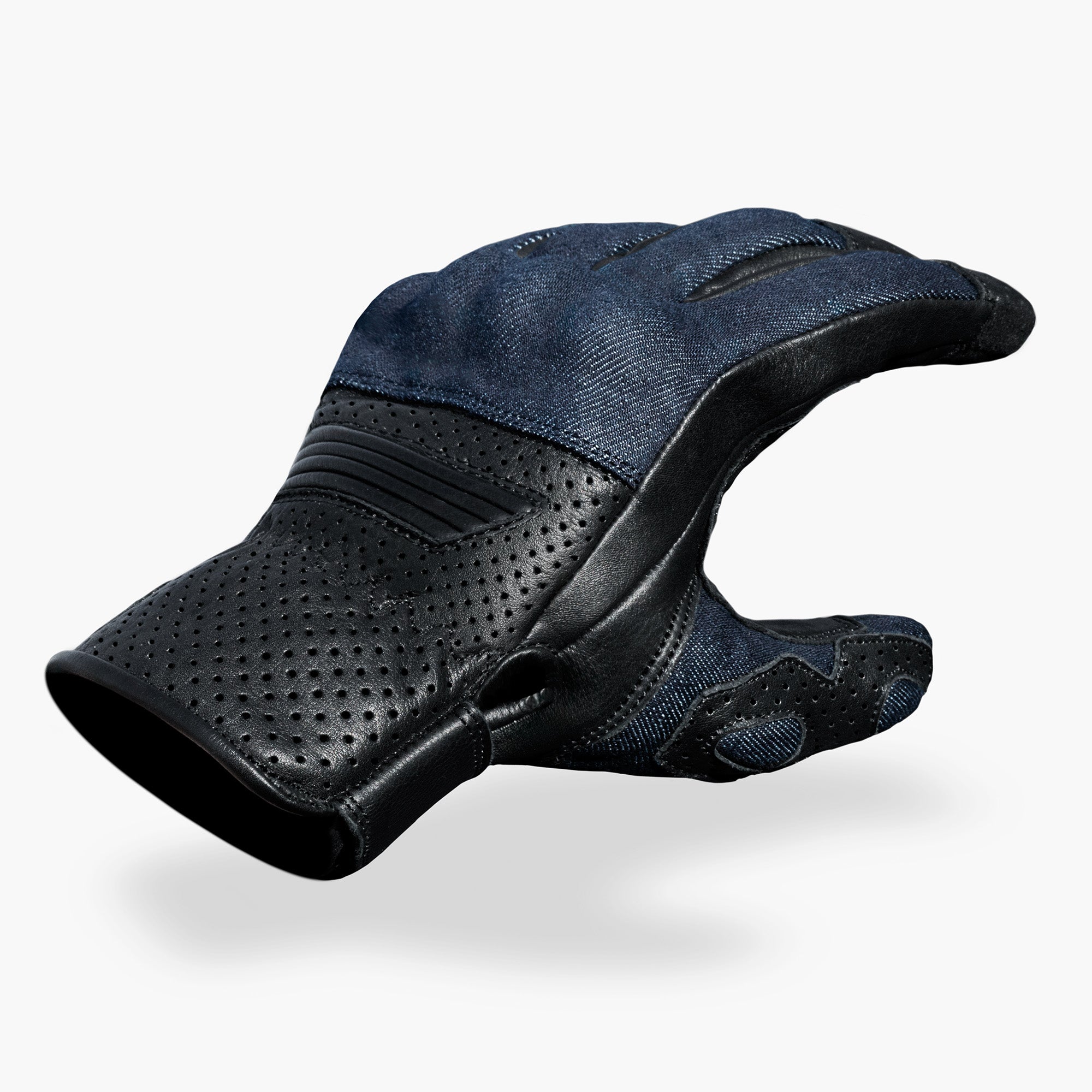 Denim on Black Leather Motorcycle Gloves | Indie Ridge