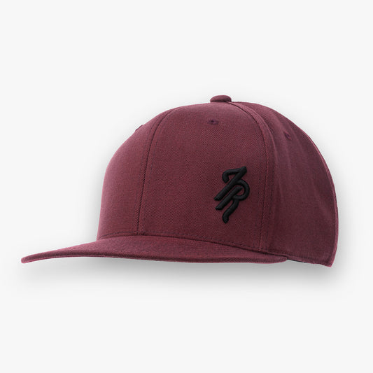 Maroon cap with a logo on a white background