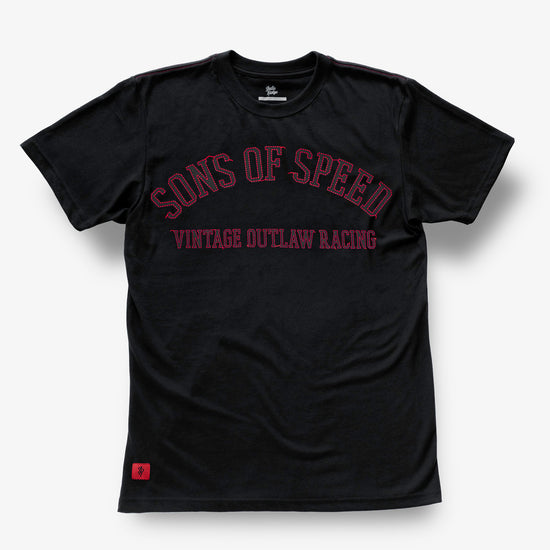 Black t-shirt with red 'Sons of Speed Vintage Outlaw Racing' text