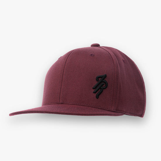 Maroon cap with a logo on a white background