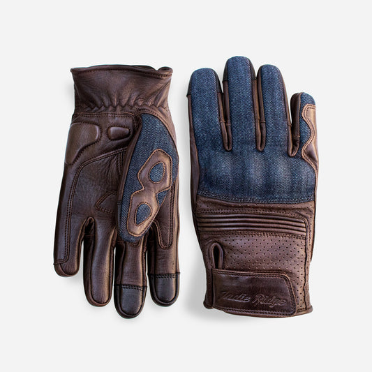 Denim On Brown Motorcycle Gloves