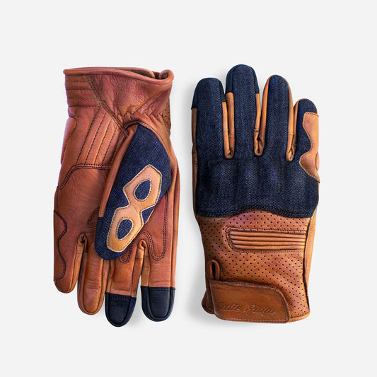 Denim On Camel Motorcycle Gloves